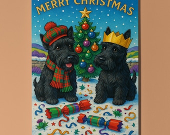 Scottish Terrier Dogs - Highland Merry Christmas Card - Funny Animal - Dog Breeds  Premium Greeting Card and Envelope - Personalised Friends