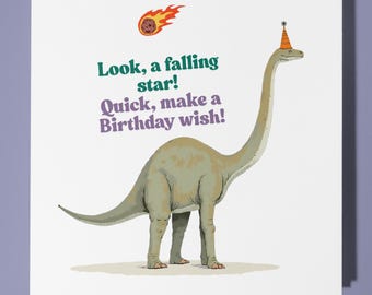 Dinosaur make a wish! - Birthday Card - Personalised card -  Funny Animal Card - Premium Greeting Card & Envelope Mum Dad Son Sister Friend