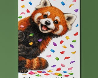 Animal Hugs Series Red Panda: Confetti Pop! Birthday Card Premium Greeting Card Envelope Personalised Cute Animal Illustration Fire Fox