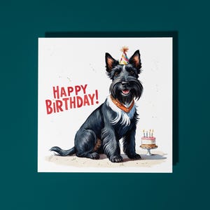 Race de chien terrier écossais mignon fait main avec gâteau Carte de joyeux anniversaire Carte d'animal drôle Carte de voeux et enveloppe premium pour amoureux des animaux