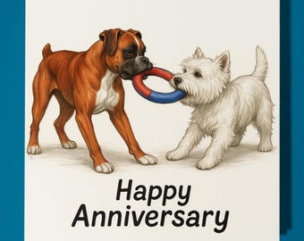 Boxer West Highland White Terrier Happy Anniversary Card - Funny Animal - Premium Greeting Card & Envelope - Personalised dog card - Couple