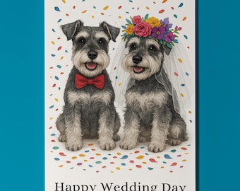 Dog Breeds Collection -  Schnauzer Dogs Duo - Happy Wedding Day Card - Funny Animal - Premium Greeting Card & Envelope - Personalised card