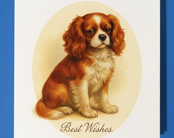 Antique postcard collection - Spanish spaniel - Best Wishes - Happy Birthday Card - Premium Greeting Card Envelope - Personalised dog card