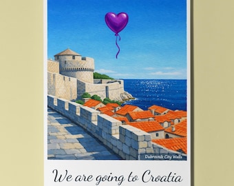 We are going to Croatia - Dubrovnik City Walls Card - Premium Greeting Card Envelope - Personalised City -  Friend Girlfriend Wife Family