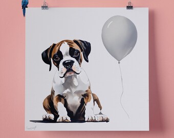 Elegant Boxer Dog Puppy Pet Portrait Wall Art Print, Perfect Gift for Pet Lovers, 295mm x 295mm, 300GSM Matte Paper, Unframed
