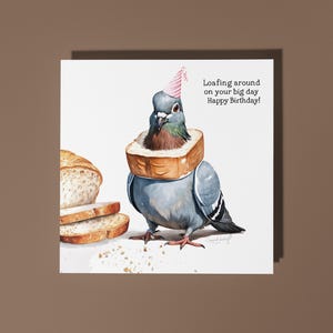 Joli pigeon fait main qui flâne le jour de votre grand jour Carte de joyeux anniversaire Carte d'animal drôle Enveloppe de carte de voeux premium pour amoureux des animaux