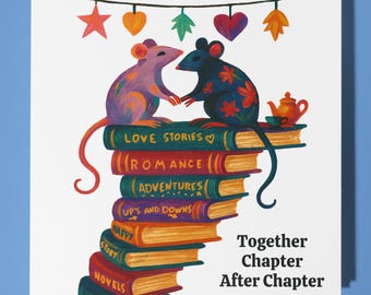 Rats Collection - Two Happy Rats on Books -  Happy Anniversary Card - Funny Animal - Premium Greeting Card and Envelope - Personalised card