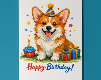 Corgi Dog Happy Birthday Card - Funny Animal - Premium Greeting Card and Envelope Personalised card Dog Breeds Friend Family members
