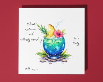 Handmade  Hidden Lagoon cocktail -  Vibrant, mysterious, and endlessly refreshing  - Happy Birthday Card Premium Greeting Card & Envelope