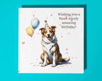 Handmade Cute Border Collie dog breed  Happy Birthday Card Funny Animal Card Animal Lovers Premium Greeting Card and Envelope