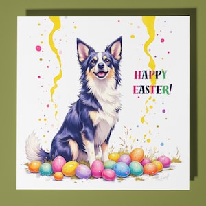 Cartão de Páscoa para cachorro Border Collie - Animal engraçado - Cartão de felicitações premium e envelope - Cartão de cachorro personalizado - amigo colega mãe pai irmã
