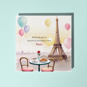 Tour Eiffel faite main debout - Je vous souhaite un bel anniversaire de Paris ! Carte de joyeux anniversaire, carte de voeux et enveloppe premium