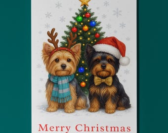 Yorkshire Terrier Dogs Duo - Merry Christmas Card - Funny Dogs - Premium Greeting Card & Envelope - Personalised card - Friends Family