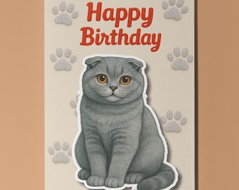 Scottish Fold Cat - Pop Pets 3D Collection Happy Birthday Card - Funny Animal  - Premium Quality Greeting Card Envelope Personalised card