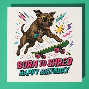 80s Staffordshire Bull Terrier - Happy Birthday Card - Premium Greeting Card & Envelope Personalised funny dog card - Friend Family