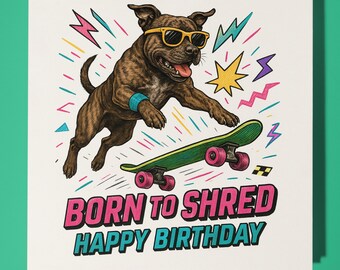 80s Staffordshire Bull Terrier - Happy Birthday Card - Premium Greeting Card & Envelope Personalised funny dog card - Friend Family