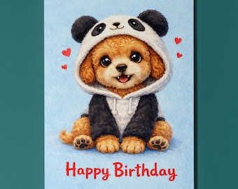 Cockapoo Puppy Panda Birthday Card, Cute Personalised Dog Lover Gift