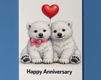 Animal Hugs Collection Two Polar Bears Love You Snow Much Happy Anniversary Card - Premium Greeting Card Envelope Personalised Funny Couples