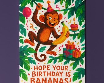 Monkey Jungle Fun - Hope your birthday is bananas! Birthday Card - Funny Animals Premium Greeting Card & Envelope Personalised - Friends