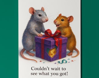 Two Rats - What’s in the Box? Couldn't wait to see what you got Happy Birthday Card Funny Animal Premium Greeting Card Envelope Personalised