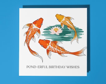 Handmade Koi fish Pond-Erful Birthday Wishes Happy Birthday Card Funny Animal Card Animal Lovers Premium Greeting Card White Envelope