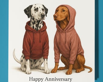 Dalmatian and Vizsla - Happy Anniversary Card  Funny Animal - Premium Greeting Card Envelope - Personalised Dog card - Husband Wife Couple
