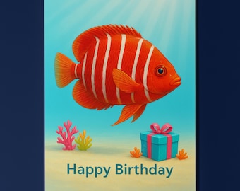 Rainbow Fish Parade Collection - Peppermint Angelfish - Happy Birthday Card - Premium Greeting Card & Envelope - Personalised card - Friend