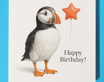 Animal Hugs Collection - Puffin McStuffin - Happy Birthday Card - Funny Animal - Premium Greeting Card & Envelope - Personalised card Friend