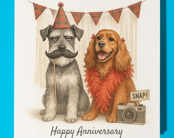 Schnauzer and Cocker Spaniel - Happy Anniversary Card  Funny Animal - Premium Greeting Card & Envelope - Personalised Dog card - Couple