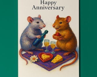 Two Rats - Love on the Blanket - Happy Anniversary Card - Funny Animal - Premium Greeting Card and Envelope - Personalised card - Couples