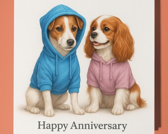 Jack Russell Terrier Cavalier King Spaniel - Happy Anniversary Card - Funny Animals - Premium Greeting Card and Envelope - Personalised card