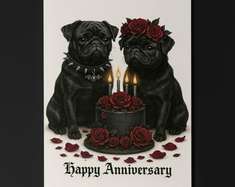 Dog Breeds Collection - Gothic Passion - Pug Dogs Duo - Anniversary Card - Funny Dogs - Premium Greeting Card Envelope - Personalised card