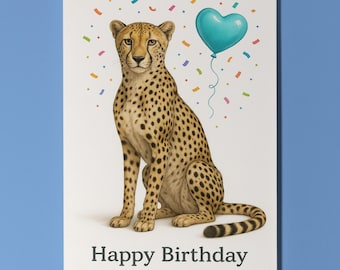 Wild Cats Party Collection - Cheetah - Happy Birthday Card - Funny Animal - Premium Greeting Card & Envelope - Personalised card - Friend