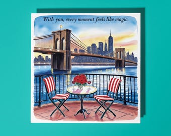 Handmade Brooklyn Bridge at twilight - With you, every moment feels like magic - New York City Love Card Premium Greeting Card With Envelope