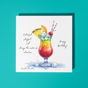 Handgemaakte Rainbow Paradise-cocktail Kleurrijk, speels en altijd het middelpunt van de aandacht Happy Birthday Card Premium-wenskaart en envelop