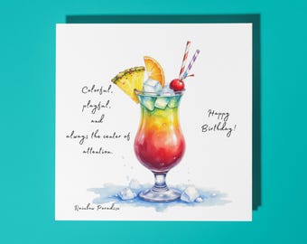 Handmade Rainbow Paradise cocktail Colorful playful and always the center of attention  Happy Birthday Card Premium Greeting Card & Envelope