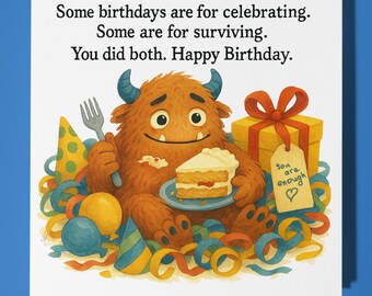 Funny monster - Compassion Collection - Happy Birthday Card - Funny Animals - Premium Greeting Card Envelope Personalised  card - Friend