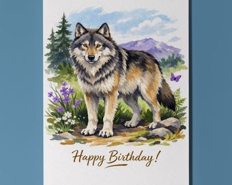 Animal Hugs Collection Wolf Mountain Wishes Happy Birthday Card  Premium Greeting Card  Envelope Personalised Friend Dad Son Boyfriend