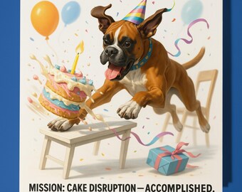 Funny Boxer Dog - Happy Birthday Card - Funny Animal - Premium Greeting Card and Envelope - Personalised dog card - sister daughter friend