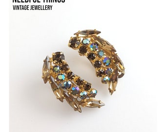Lovely Vintage Jewellery Northern Lights crystals Colour Yellow topaz Clip Earrings