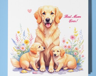 Golden Retriever Mother's day card Card - Funny Animal - Premium Greeting Card & Envelope - Personalised Dog card - Mum Mother