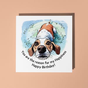 Biglietto di auguri di buon compleanno fatto a mano con cane divertente con occhi gentili - Biglietto di auguri di animali divertenti, biglietto di auguri premium per amanti degli animali con busta bianca