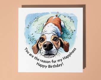 Handmade Funny Dog with kind Eyes Happy Birthday Card - Funny Animal Card Animal Lovers Premium Greeting Card With White Envelope