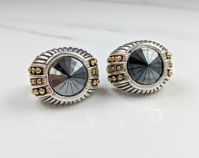 Lovely  Vintage Jewellery Silver-tone Black Crystal Clip-on Earrings