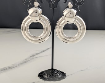 Lovely Vintage Silver-tone Hoop Dangles Clip Earrings by Trifari Jewellery.