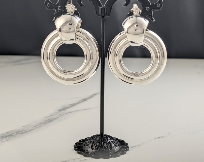 Lovely Vintage Silver-tone Hoop Dangles Clip Earrings by Trifari Jewellery.