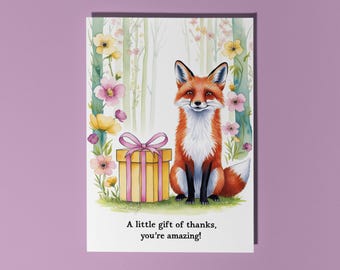 Handmade Cute fox A little gift of thanks, you're amazing!  Thank you! Card Funny Animal Card Animal Lovers Premium Greeting Card & Envelope