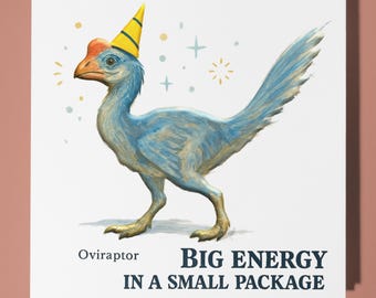 Dinosaur Oviraptor - Birthday Card - Personalised card -  Funny Animal Card - Premium Greeting Card & Envelope Mum Dad Son Sister Friend