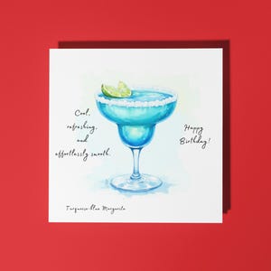 Cocktail margarita turchese-blu fatto a mano - Fresco, rinfrescante e senza sforzo - Biglietto di auguri di buon compleanno Biglietto di auguri premium e busta
