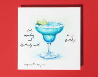 Handmade Turquoise-blue margarita cocktail - Cool, refreshing and effortlessly smooth - Happy Birthday Card Premium Greeting Card & Envelope